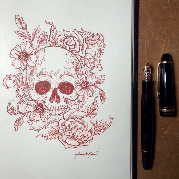 Skull & Flowers - ink